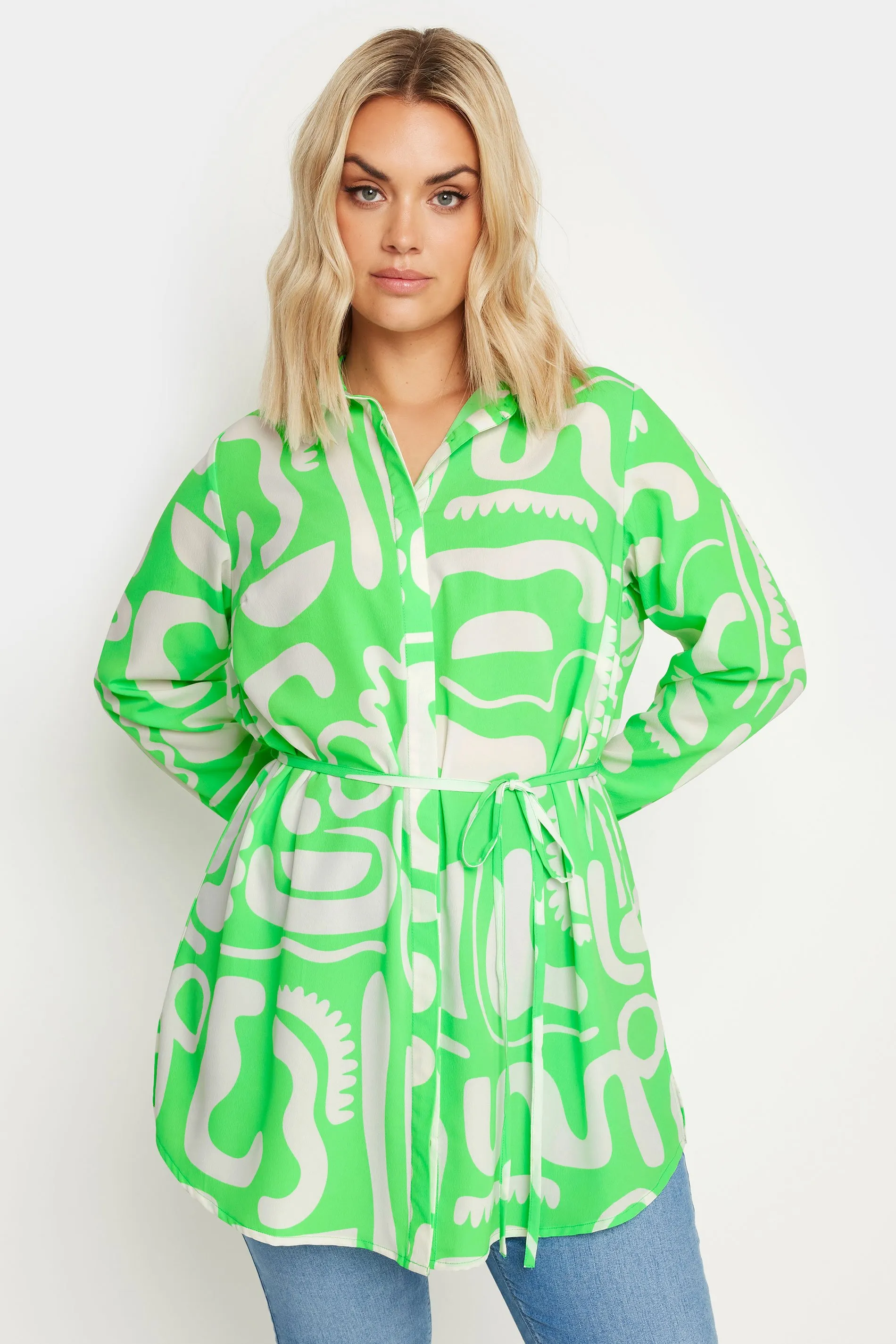 YOURS Curve Green Abstract Print Longline Shirt