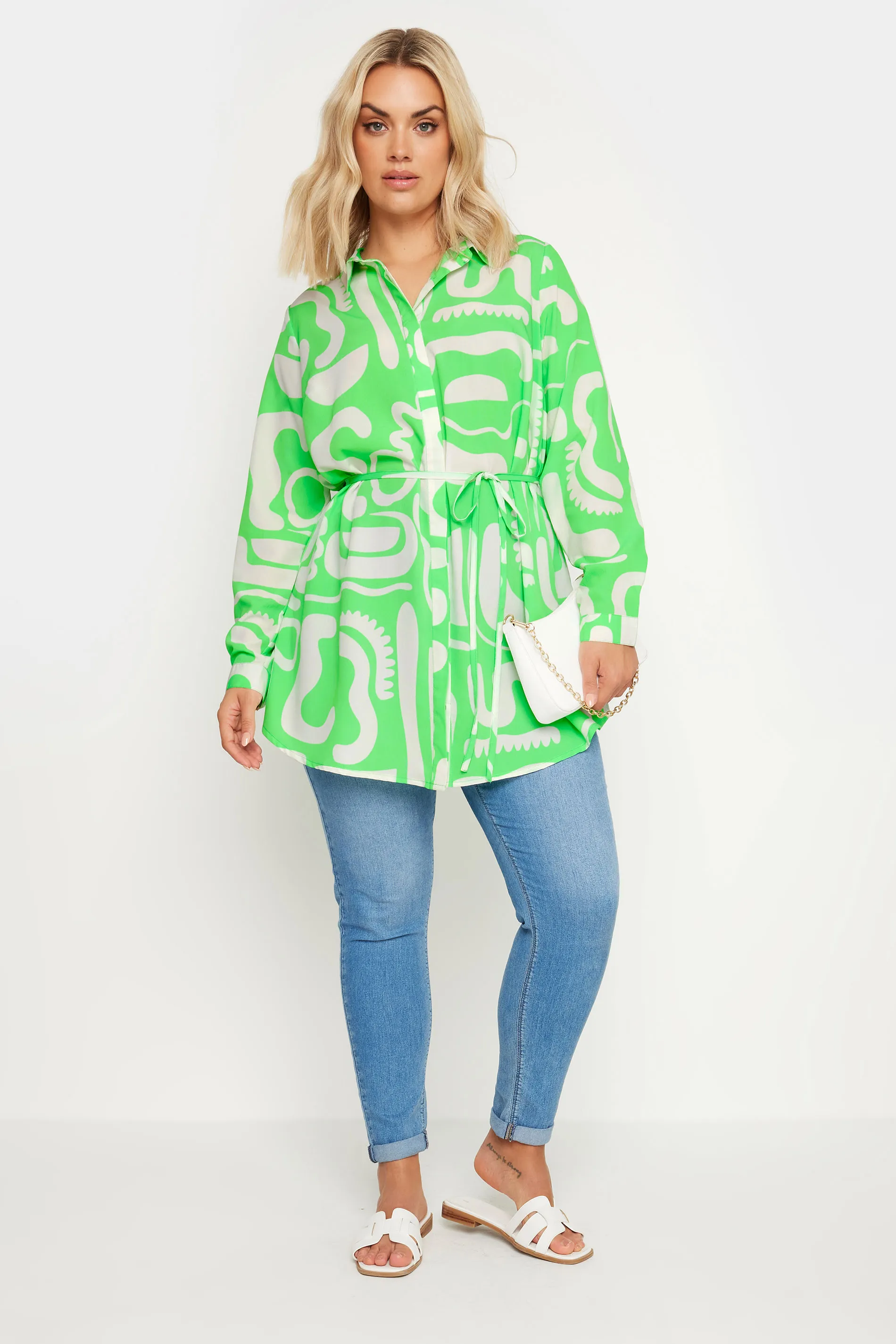 YOURS Curve Green Abstract Print Longline Shirt