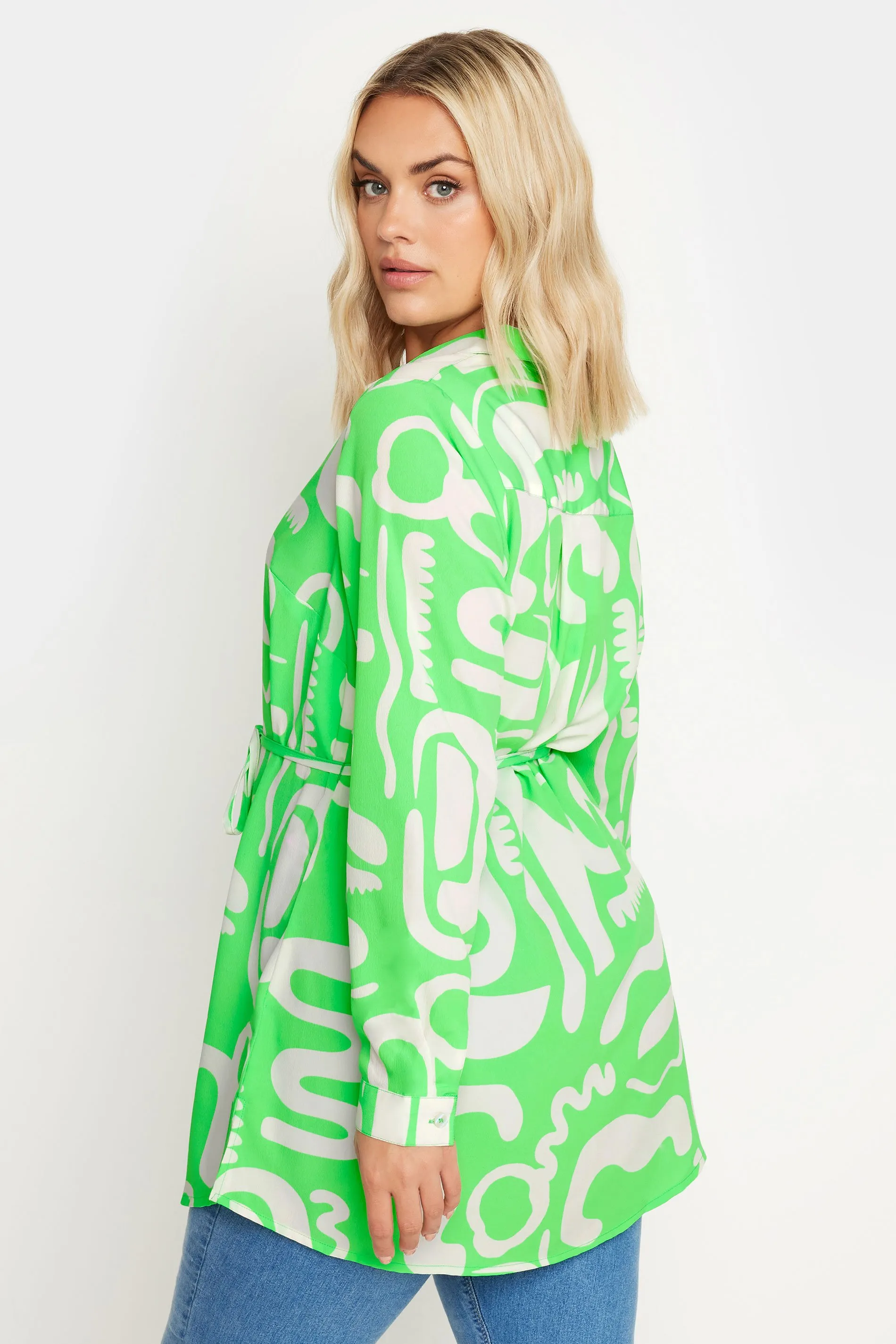 YOURS Curve Green Abstract Print Longline Shirt