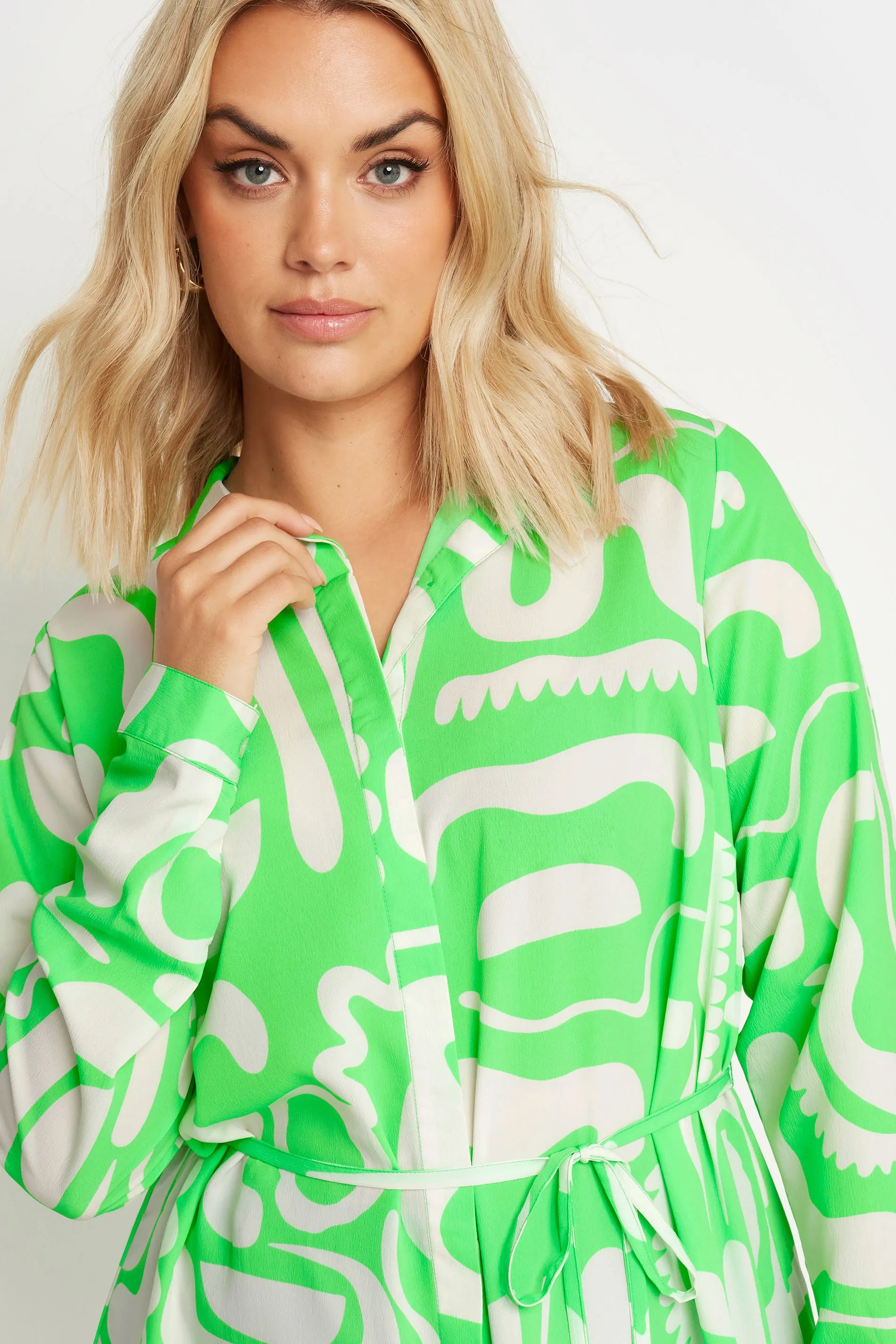 YOURS Curve Green Abstract Print Longline Shirt