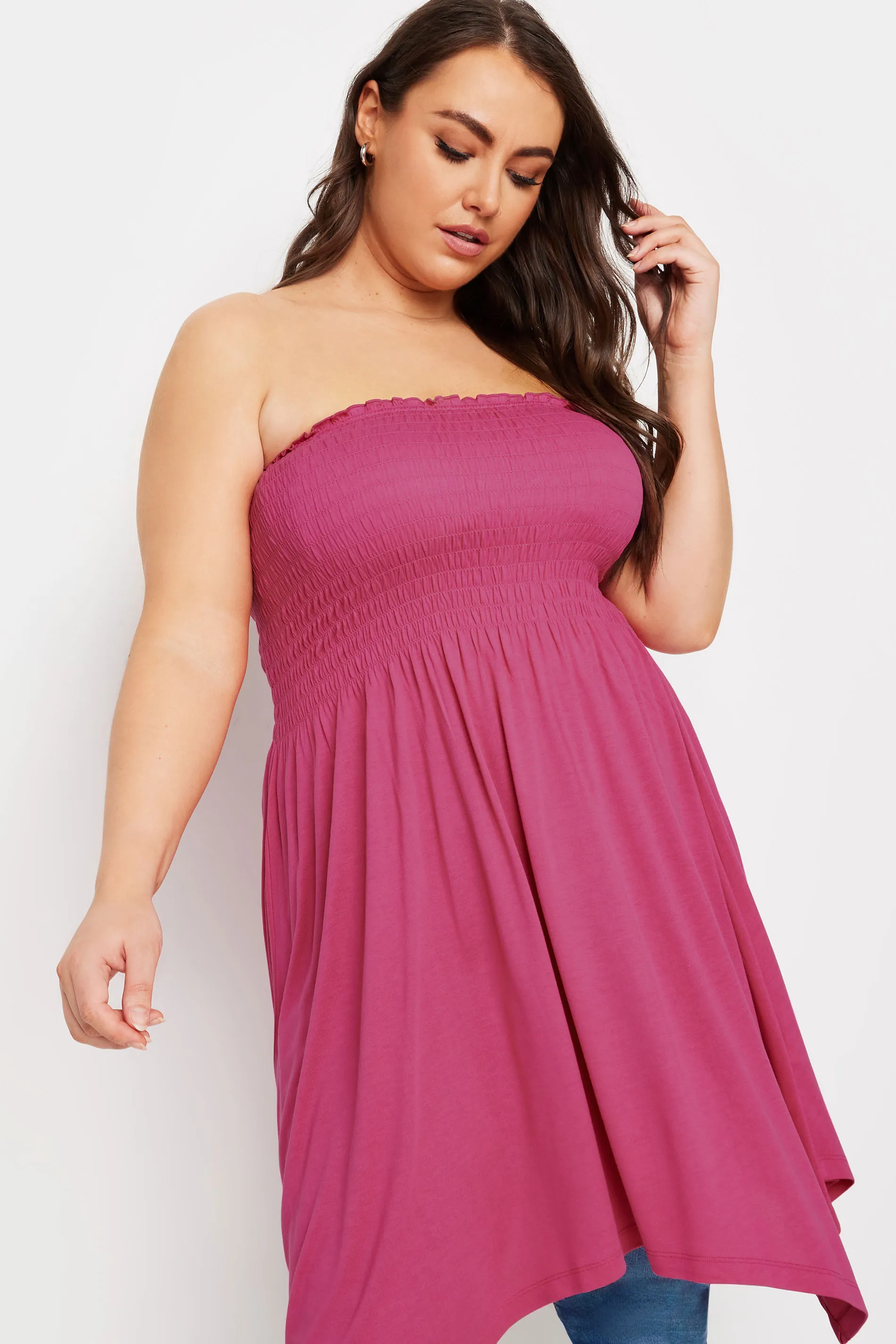 YOURS Curve Pink Shirred Bandeau Longline Top