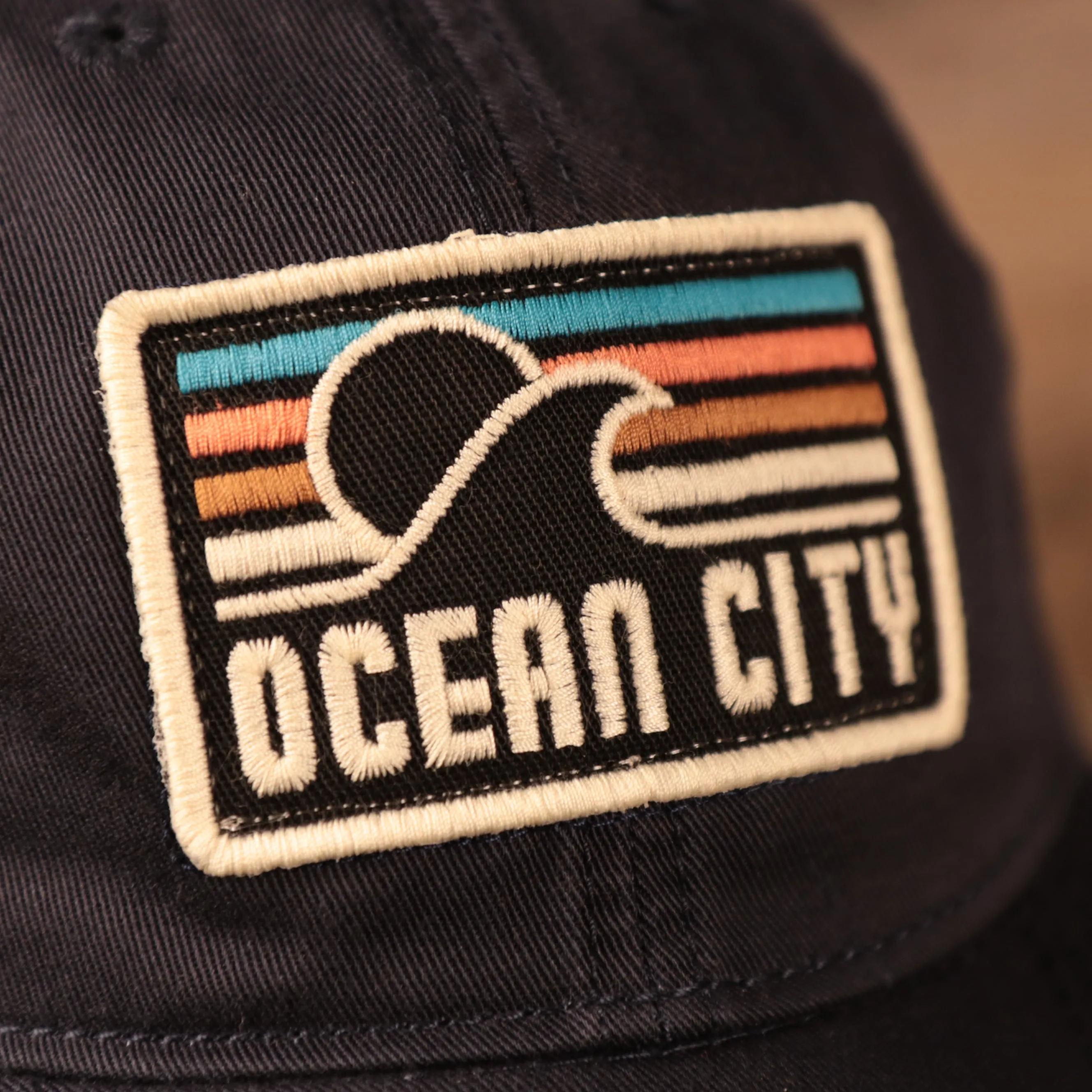 YOUTH SIZED LEAGUE LEGACY | TRUCKER HAT| OCEAN CITY NEW JERSEY | RECTANGULAR WAVE PATCH  | NAVY BLUE